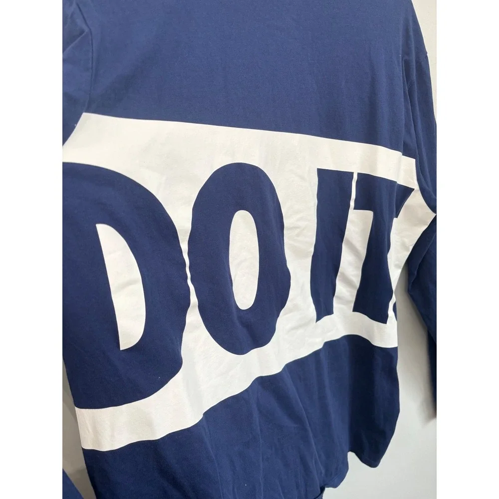 Nike Mens XXL‎ T Shirt Just Do It Long Sleeve Navy Blue Graphic Front & Back